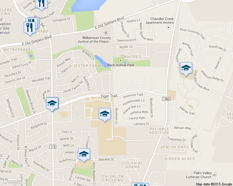 map of restaurants, bars, coffee shops, grocery stores, and more near 1513 Alazan Cove in Round Rock