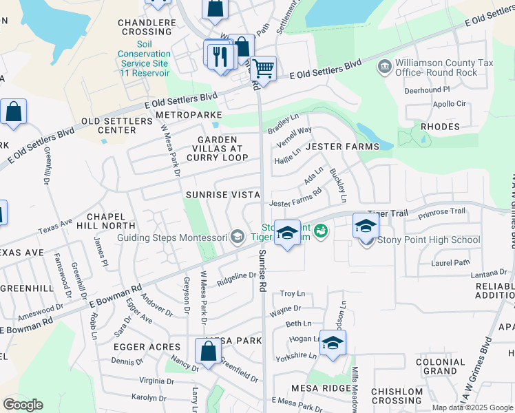 map of restaurants, bars, coffee shops, grocery stores, and more near 2306 Spring Breeze Drive in Round Rock