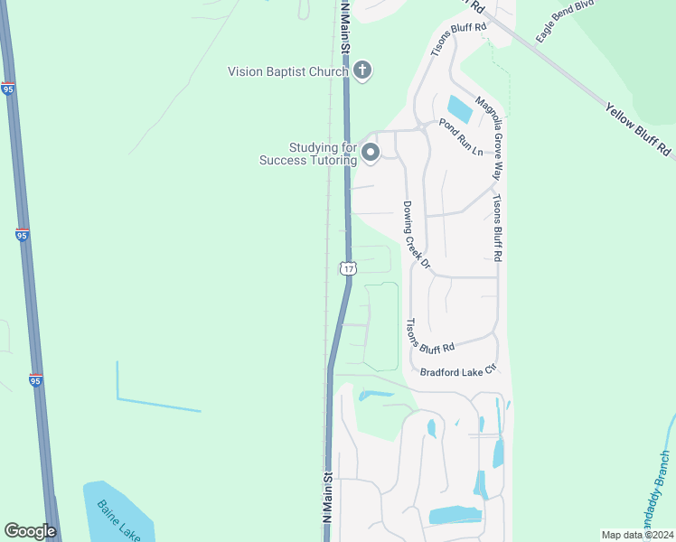 map of restaurants, bars, coffee shops, grocery stores, and more near 16114 North Main Street in Jacksonville