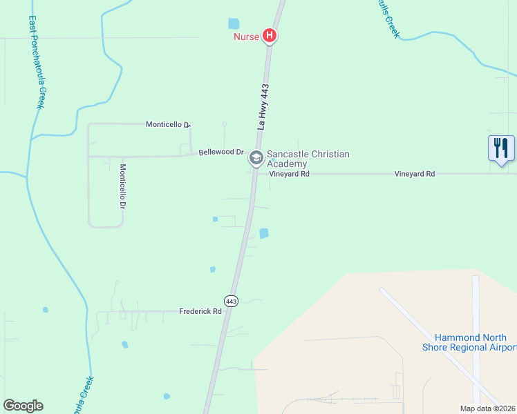 map of restaurants, bars, coffee shops, grocery stores, and more near Beverly Drive in Hammond