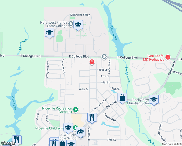 map of restaurants, bars, coffee shops, grocery stores, and more near 900 48th Street in Niceville