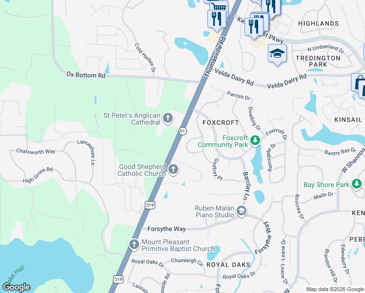 map of restaurants, bars, coffee shops, grocery stores, and more near 2724 Parsons Rest in Tallahassee