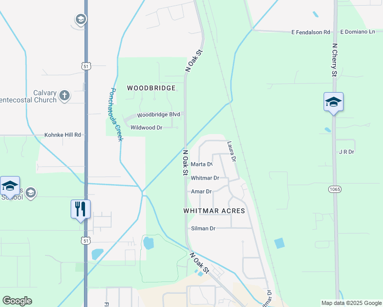 map of restaurants, bars, coffee shops, grocery stores, and more near 3000 North Oak Street in Hammond