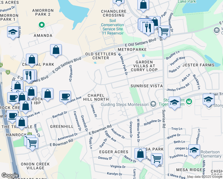 map of restaurants, bars, coffee shops, grocery stores, and more near 2294 Misty Morning Way in Round Rock