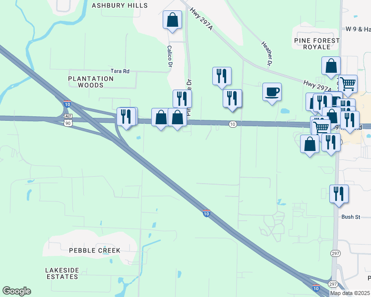 map of restaurants, bars, coffee shops, grocery stores, and more near 3191 West 9 Mile Road in Pensacola