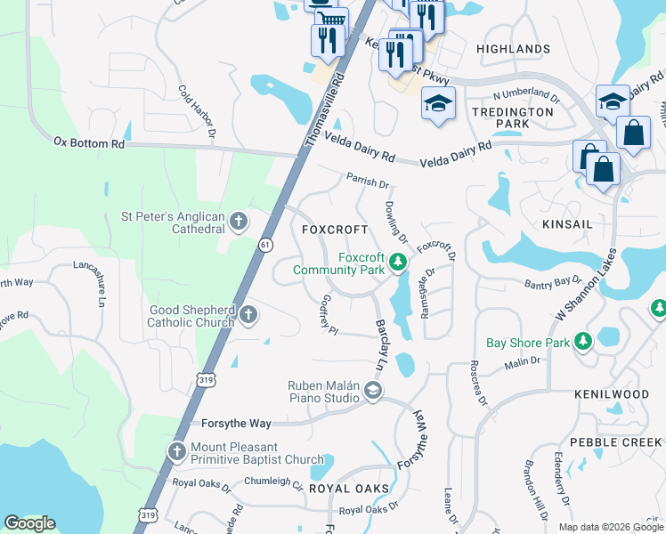 map of restaurants, bars, coffee shops, grocery stores, and more near 2938 Foxcroft Dr in Tallahassee
