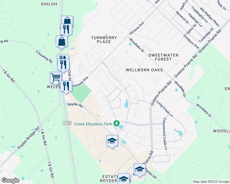 map of restaurants, bars, coffee shops, grocery stores, and more near 4147 Shallow Creek Loop in College Station