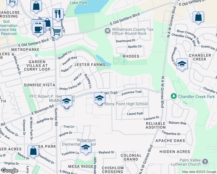 map of restaurants, bars, coffee shops, grocery stores, and more near 1857 Wallin Loop in Round Rock