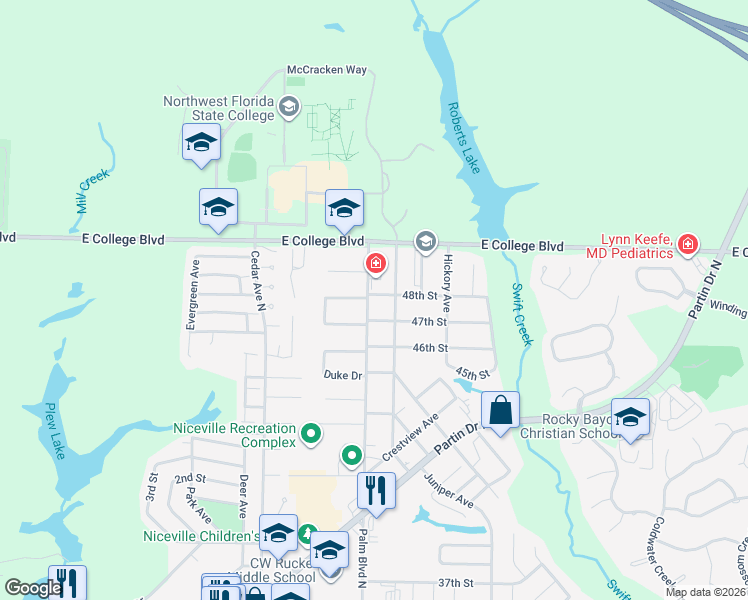 map of restaurants, bars, coffee shops, grocery stores, and more near 900 48th Street in Niceville