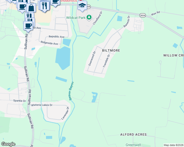map of restaurants, bars, coffee shops, grocery stores, and more near 15946 Regent Avenue in Central