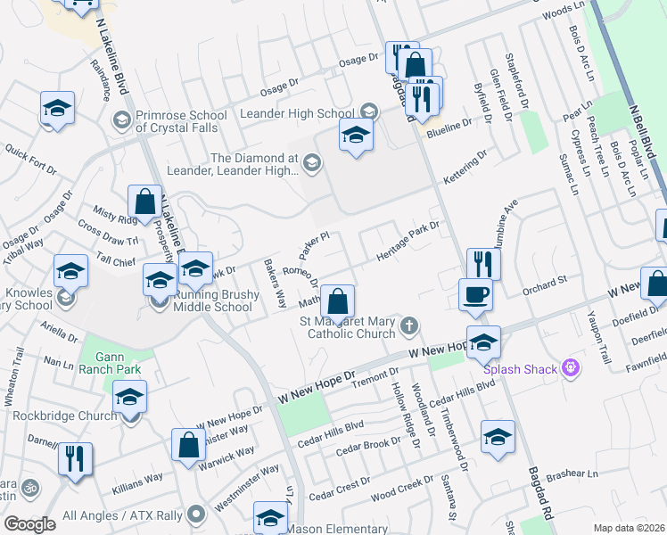 map of restaurants, bars, coffee shops, grocery stores, and more near 1209 Heritage Park Dr in Cedar Park