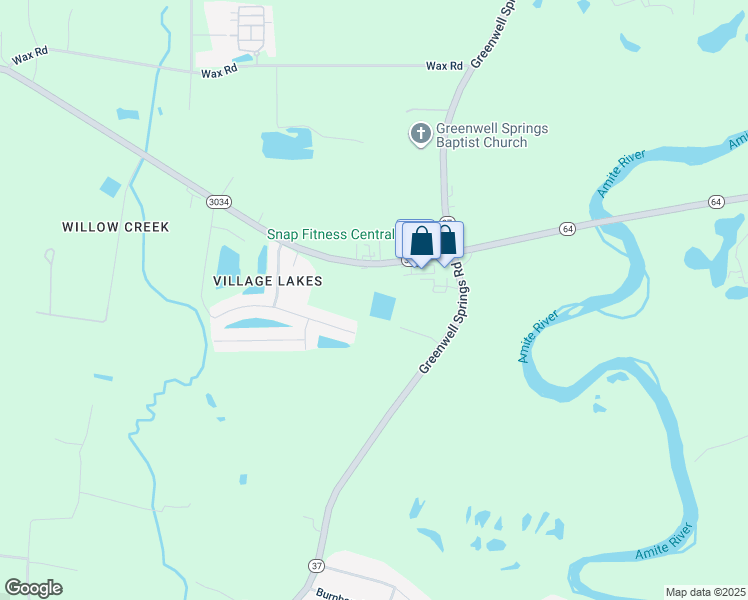 map of restaurants, bars, coffee shops, grocery stores, and more near 18757 Greenwell Springs Road in Central