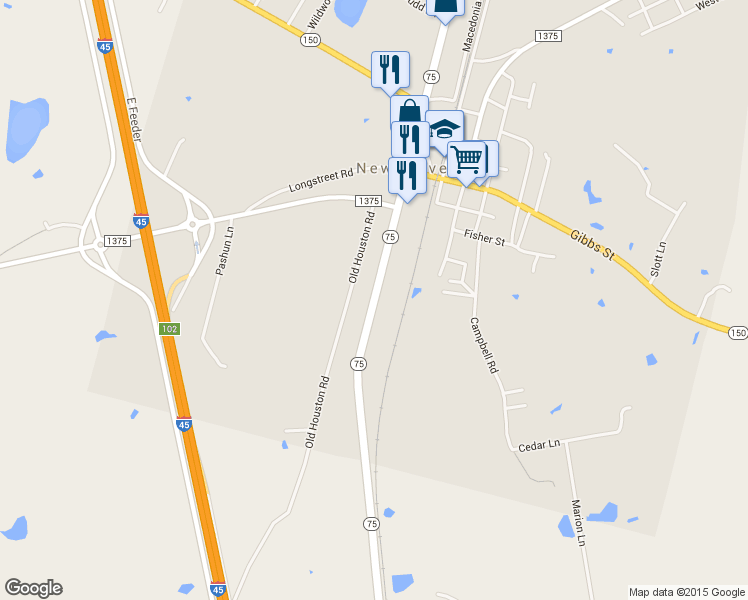 map of restaurants, bars, coffee shops, grocery stores, and more near 9309 Highway 75 in New Waverly