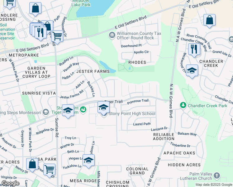 map of restaurants, bars, coffee shops, grocery stores, and more near 1513 Alazan Cove in Round Rock