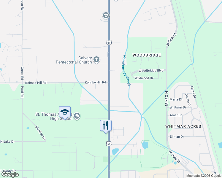 map of restaurants, bars, coffee shops, grocery stores, and more near 3111 North Morrison Boulevard in Hammond