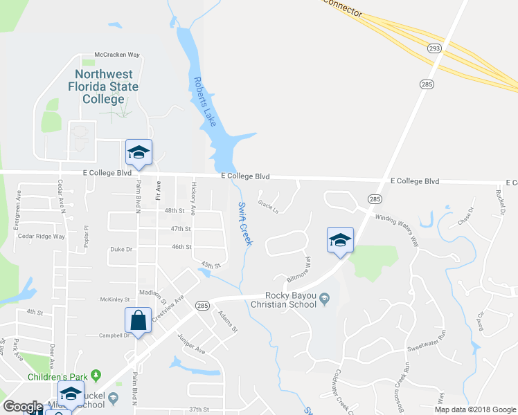 map of restaurants, bars, coffee shops, grocery stores, and more near 229 Gracie Lane in Niceville