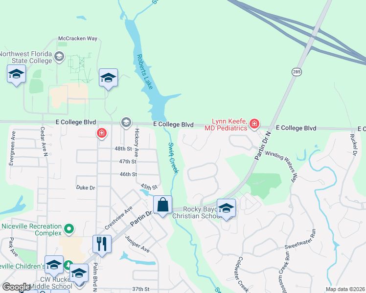 map of restaurants, bars, coffee shops, grocery stores, and more near 229 Gracie Lane in Niceville