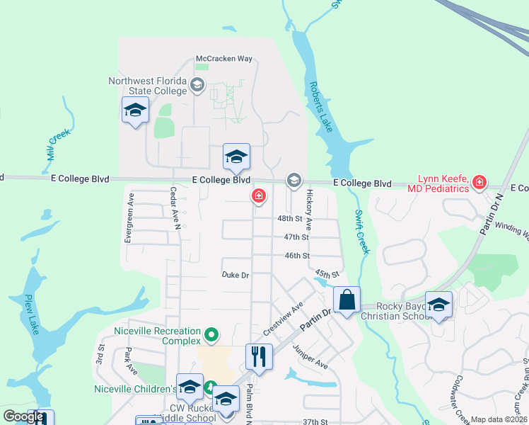 map of restaurants, bars, coffee shops, grocery stores, and more near 900 48th Street in Niceville