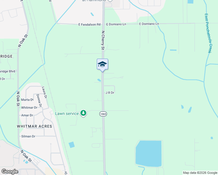 map of restaurants, bars, coffee shops, grocery stores, and more near 16044 J R Drive in Hammond
