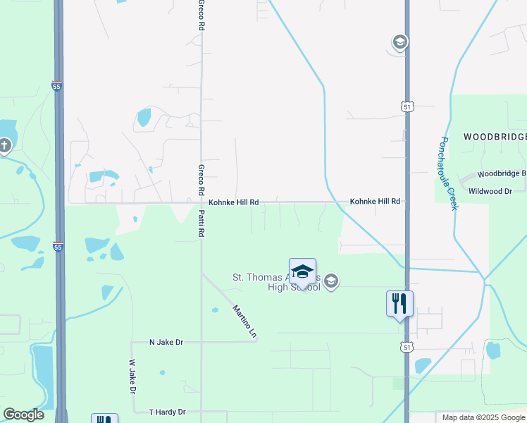 map of restaurants, bars, coffee shops, grocery stores, and more near 46474 Faye Lane in Hammond
