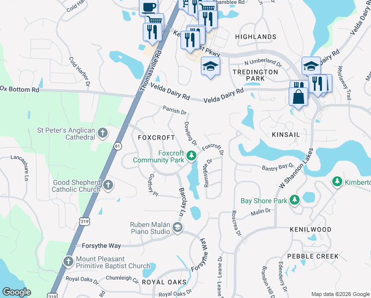 map of restaurants, bars, coffee shops, grocery stores, and more near 3124 Dowling Drive in Tallahassee