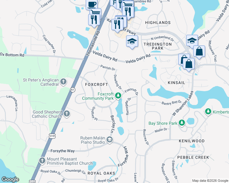 map of restaurants, bars, coffee shops, grocery stores, and more near 3124 Dowling Drive in Tallahassee