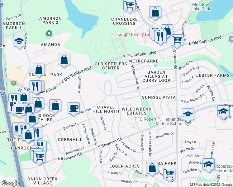 map of restaurants, bars, coffee shops, grocery stores, and more near 605 Saunders Drive in Round Rock