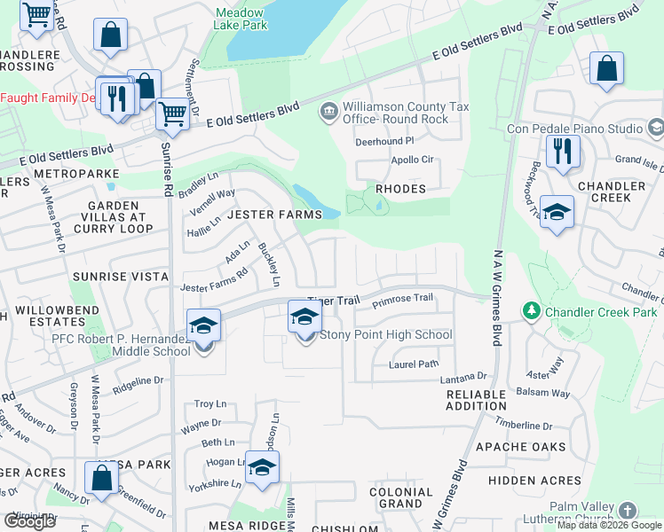 map of restaurants, bars, coffee shops, grocery stores, and more near 1893 Wallin Loop in Round Rock