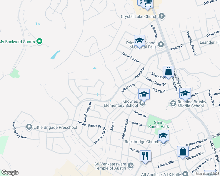 map of restaurants, bars, coffee shops, grocery stores, and more near 2636 Outlook Ridge Loop in Leander