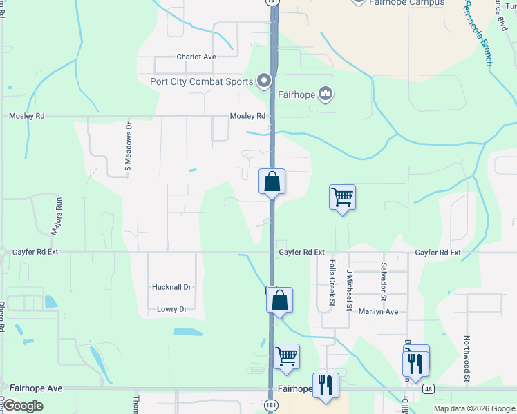 map of restaurants, bars, coffee shops, grocery stores, and more near 21193 State Highway 181 in Fairhope