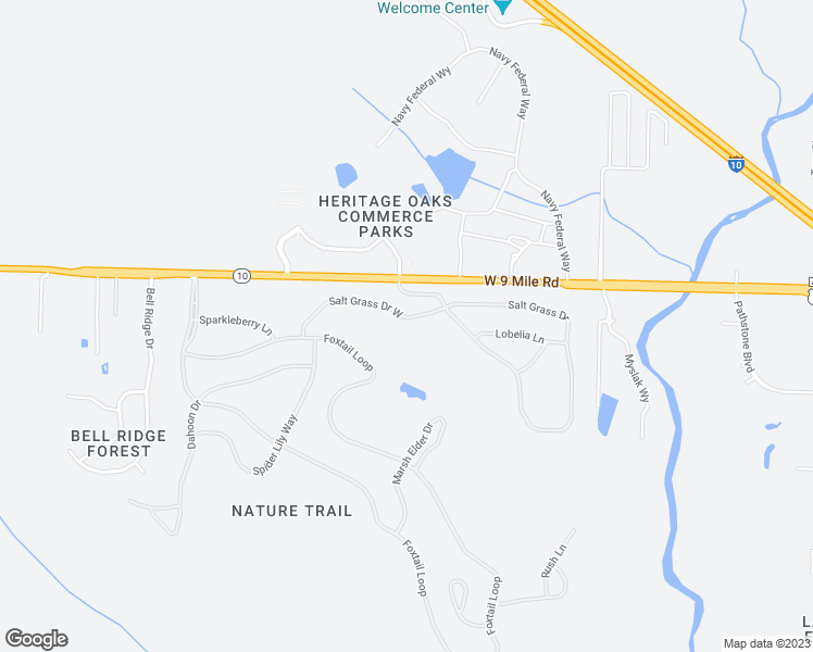map of restaurants, bars, coffee shops, grocery stores, and more near 8549 Salt Grass Drive West in Pensacola