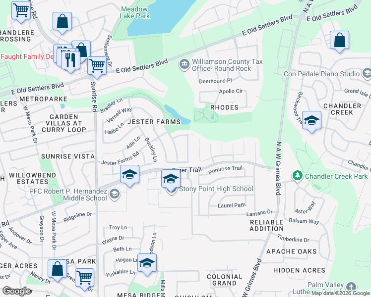 map of restaurants, bars, coffee shops, grocery stores, and more near 1893 Wallin Loop in Round Rock
