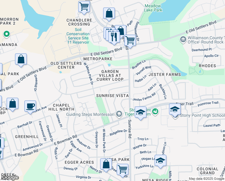 map of restaurants, bars, coffee shops, grocery stores, and more near 905 Country Aire Drive in Round Rock