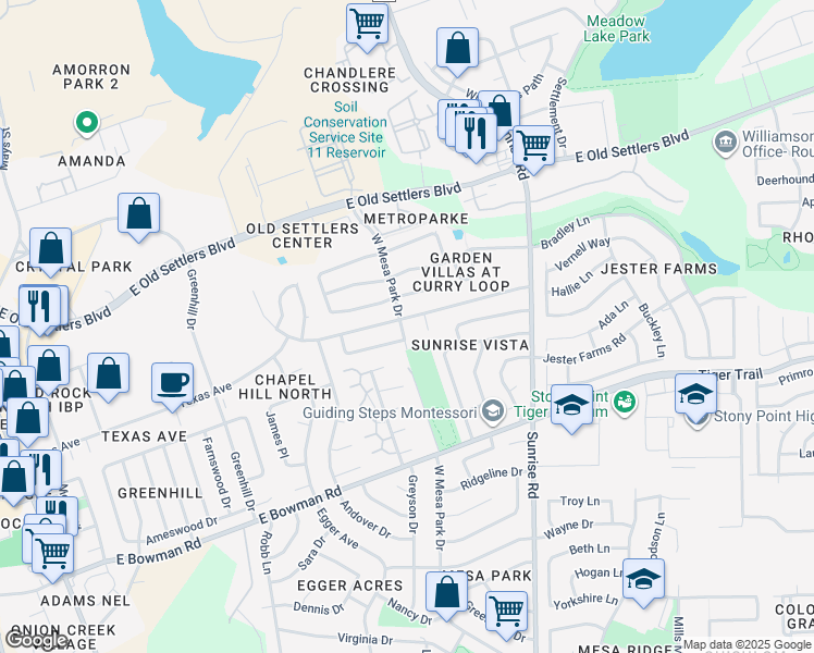 map of restaurants, bars, coffee shops, grocery stores, and more near 804 Country Aire Drive in Round Rock