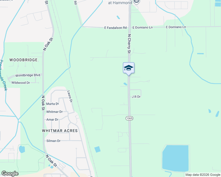 map of restaurants, bars, coffee shops, grocery stores, and more near 15698 Becky Lane in Hammond