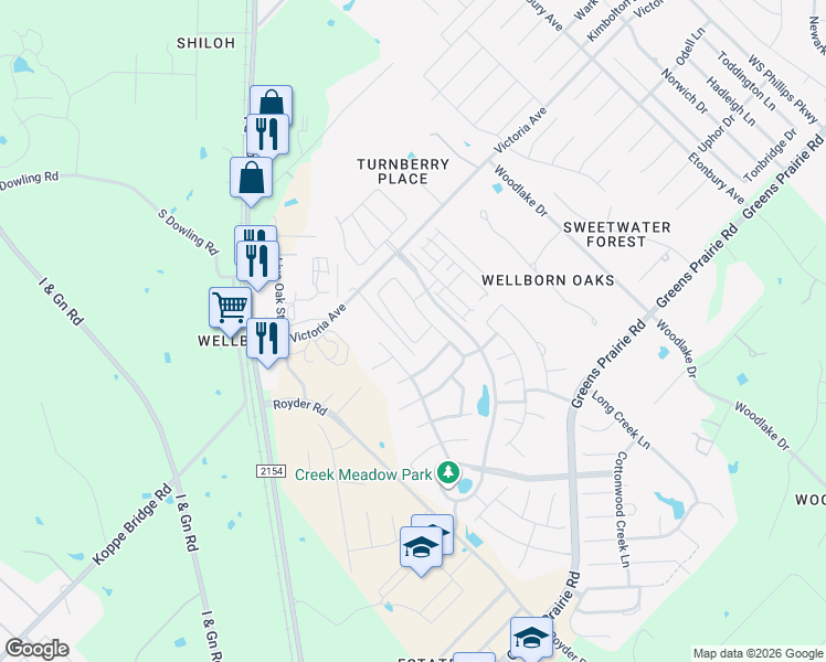 map of restaurants, bars, coffee shops, grocery stores, and more near 15303 Lowry Meadow Lane in College Station