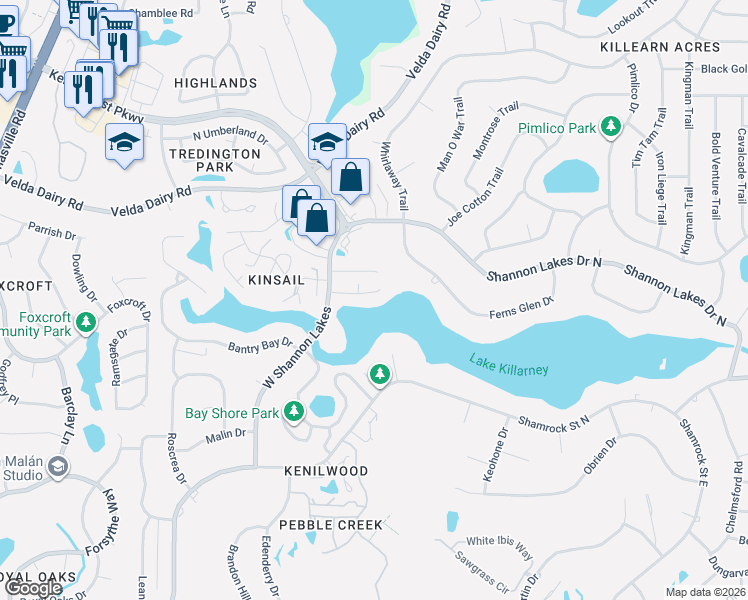 map of restaurants, bars, coffee shops, grocery stores, and more near 2352 Merrigan Place in Tallahassee