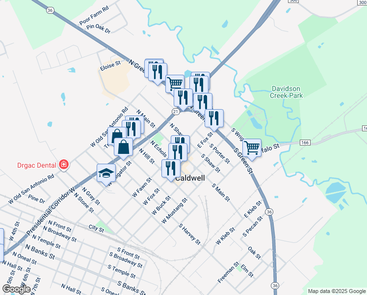 map of restaurants, bars, coffee shops, grocery stores, and more near 102 North Shaw Street in Caldwell