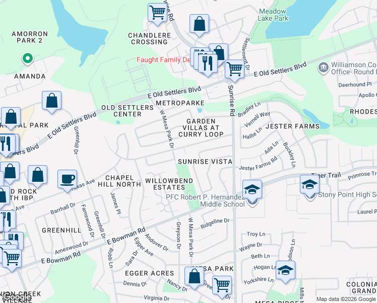 map of restaurants, bars, coffee shops, grocery stores, and more near 804 Country Aire Drive in Round Rock
