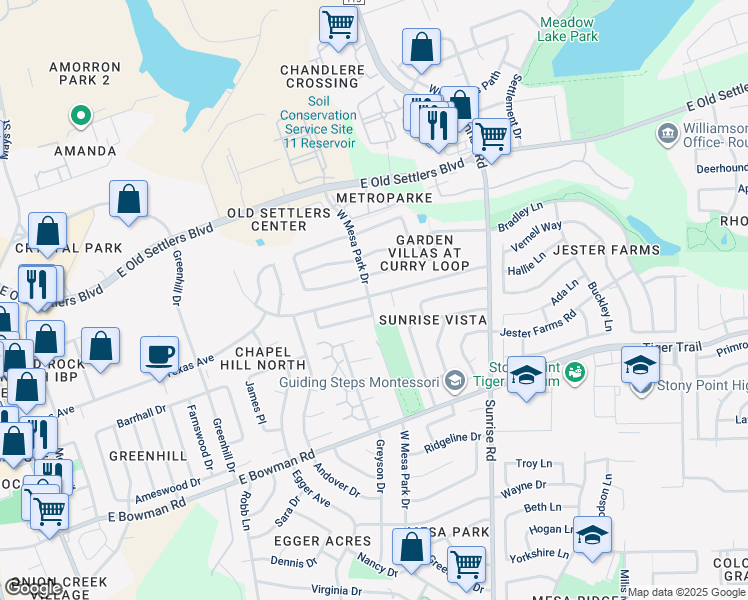 map of restaurants, bars, coffee shops, grocery stores, and more near 804 Country Aire Drive in Round Rock