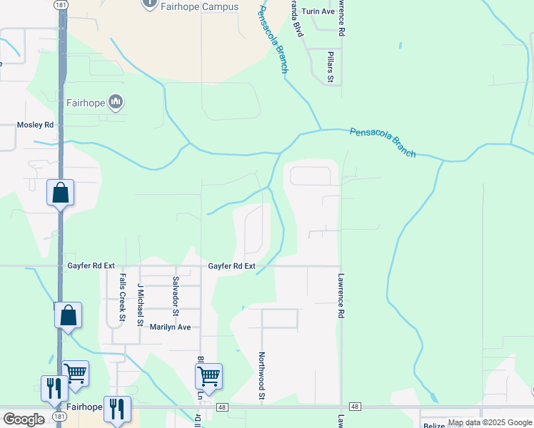 map of restaurants, bars, coffee shops, grocery stores, and more near 548 Calibre Street in Fairhope