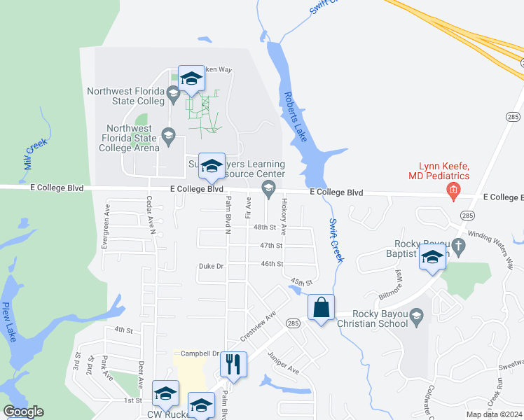 map of restaurants, bars, coffee shops, grocery stores, and more near 634 Fir Avenue in Niceville