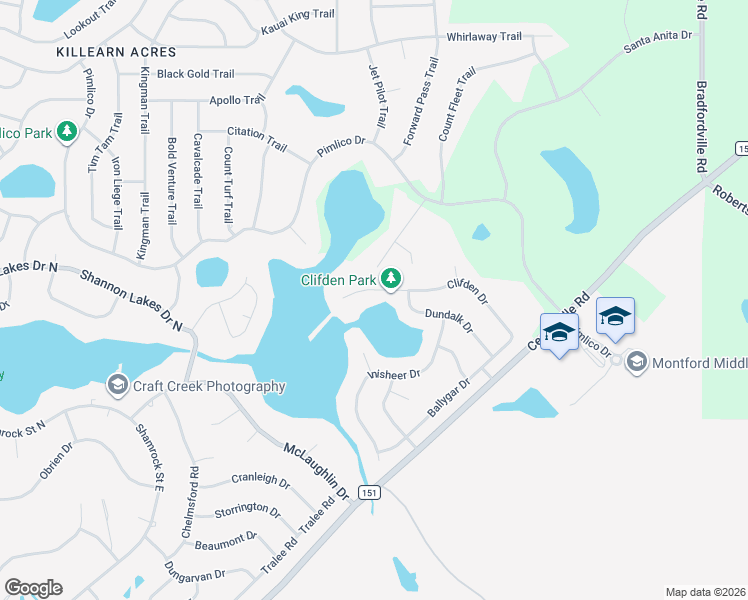 map of restaurants, bars, coffee shops, grocery stores, and more near 3321 Clifden Drive in Tallahassee