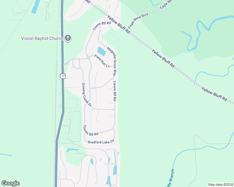 map of restaurants, bars, coffee shops, grocery stores, and more near 15690 Tison Bluff Road in Jacksonville