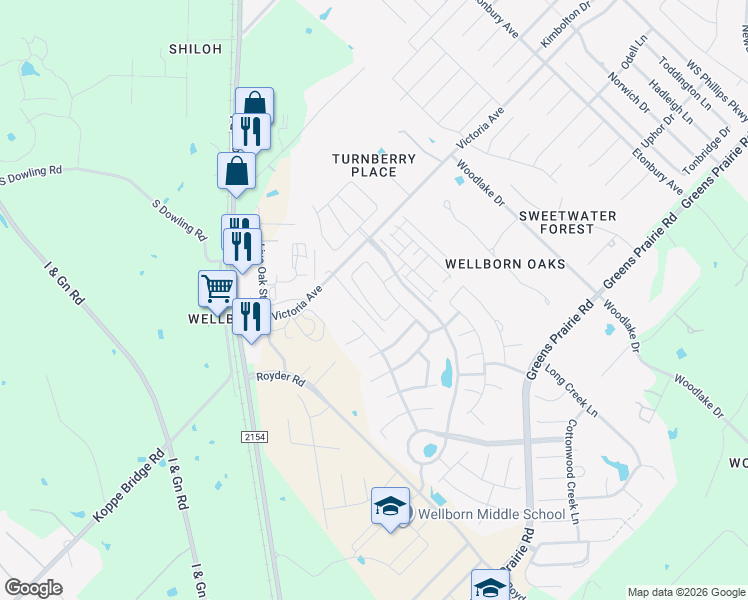 map of restaurants, bars, coffee shops, grocery stores, and more near 15303 Lowry Meadow Lane in College Station
