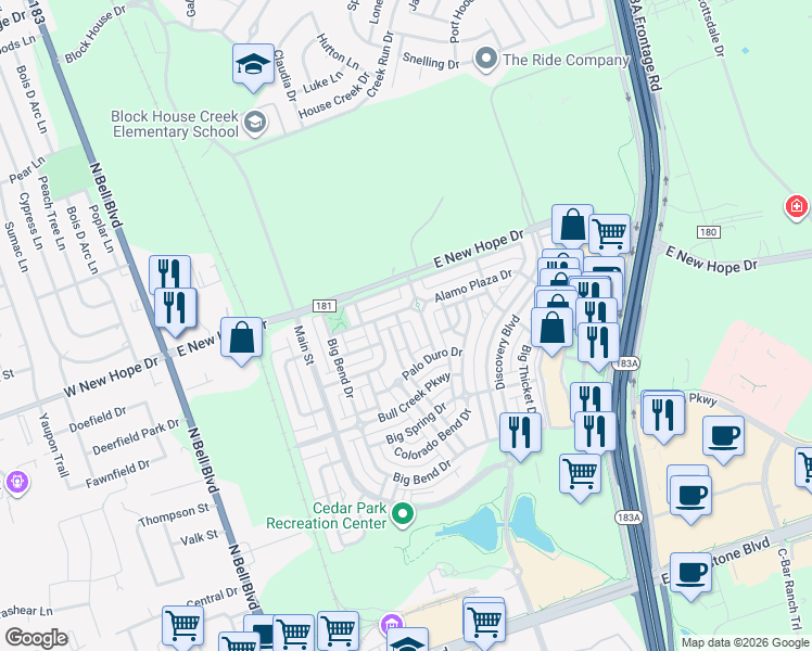 map of restaurants, bars, coffee shops, grocery stores, and more near 1822 Indian Lodge Drive in Cedar Park