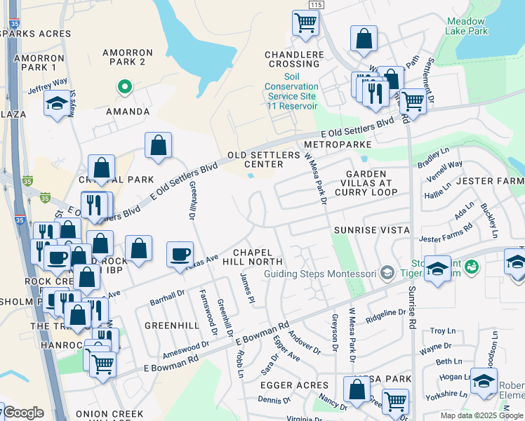 map of restaurants, bars, coffee shops, grocery stores, and more near 2348 Wright Circle in Round Rock