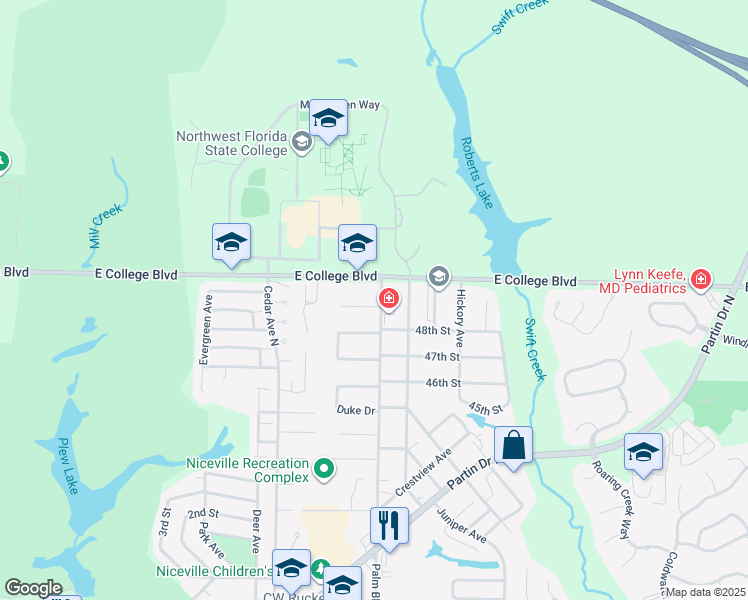 map of restaurants, bars, coffee shops, grocery stores, and more near 835 Palm Boulevard North in Niceville