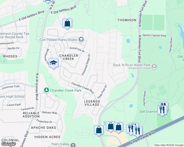 map of restaurants, bars, coffee shops, grocery stores, and more near 1160 Renaissance Trail in Round Rock