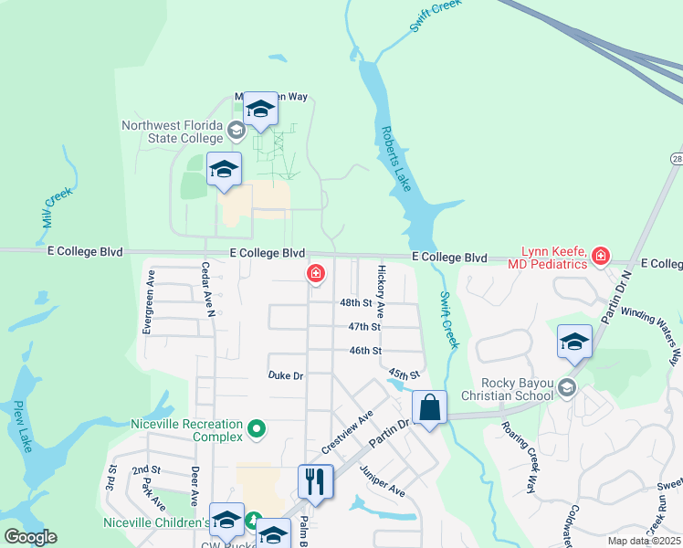 map of restaurants, bars, coffee shops, grocery stores, and more near 634 Fir Avenue in Niceville